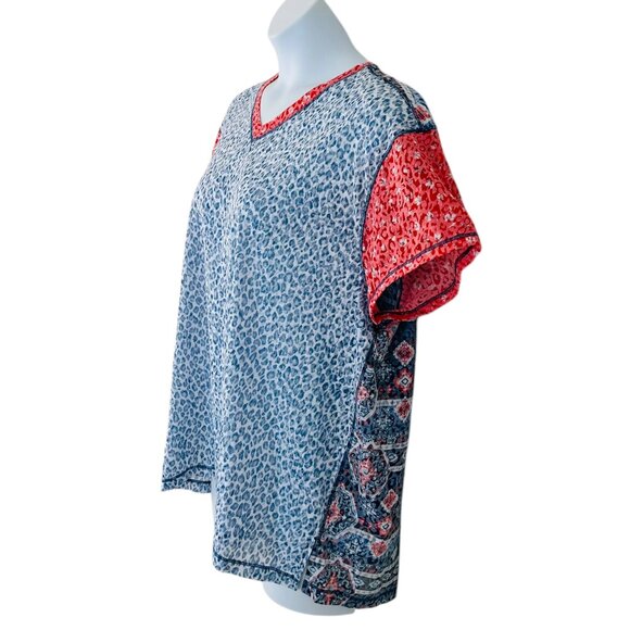 Multiples Women's Plus Size 1X Printed Burn Out Semi Sheer Multi Color T… - Picture 2 of 6